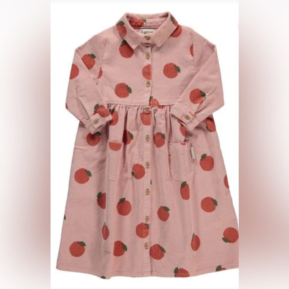Girls Pink Peach Print Button-Front Dress